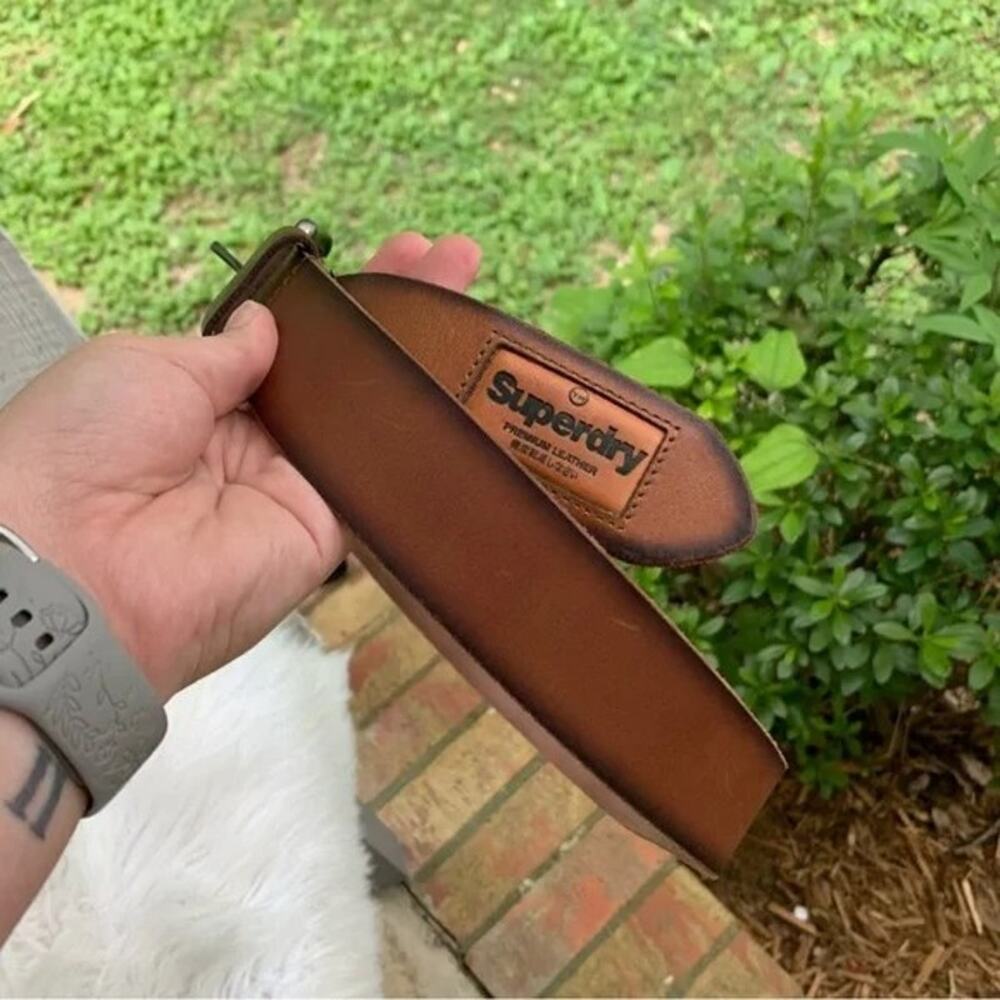 Superdry Men’s Brown Leather Belt Size Medium - Picture 3 of 8